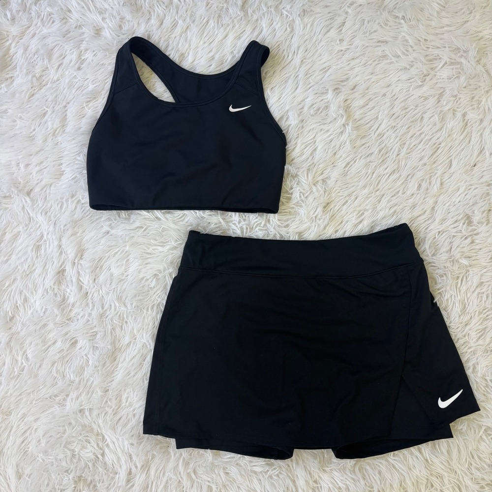Nike Dri-FIT Black Sports Bra & Skort Athletic Outfit Set Women Size M